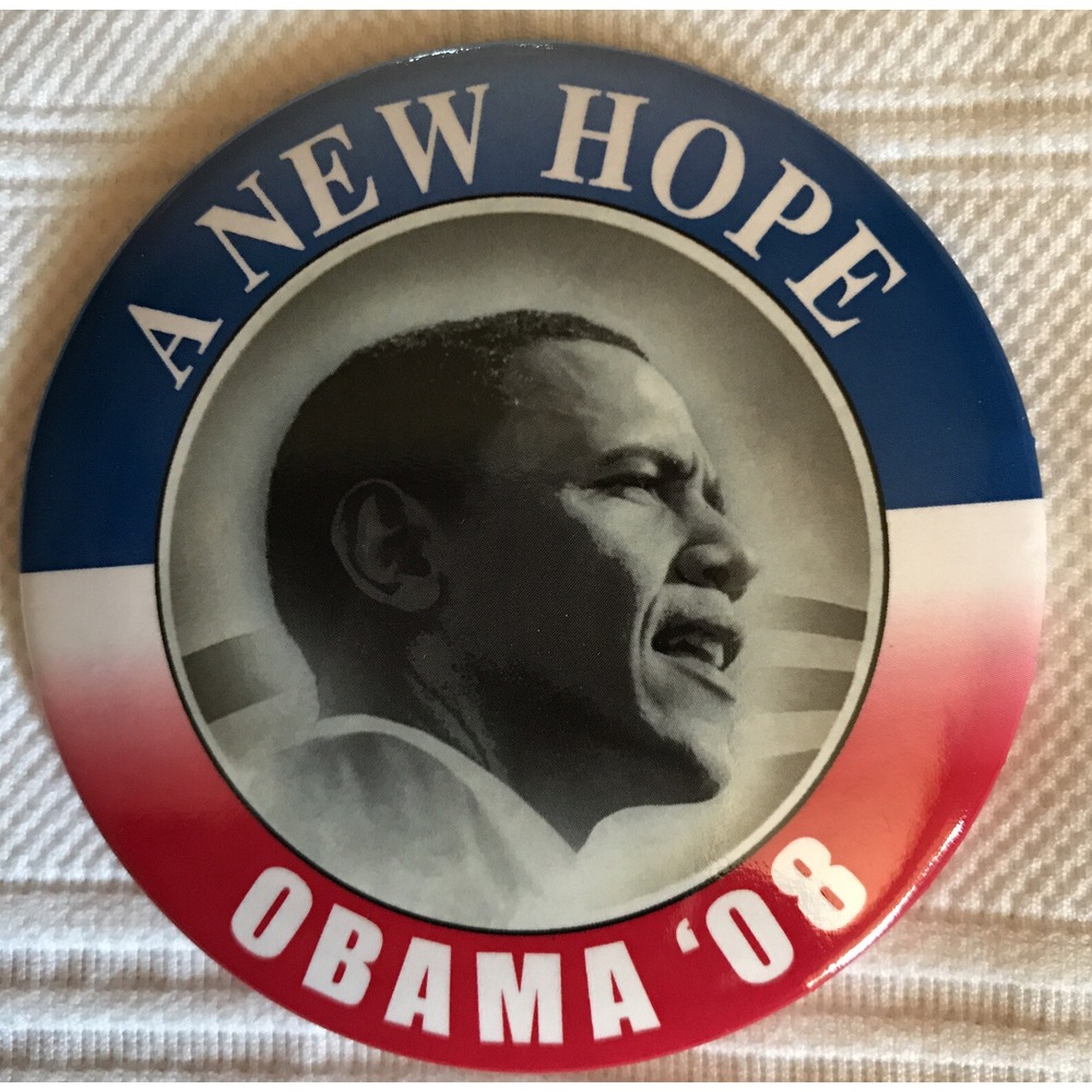 Political Pin Pinback Button 3" Obama '08 "A New Hope" Black and White Photo